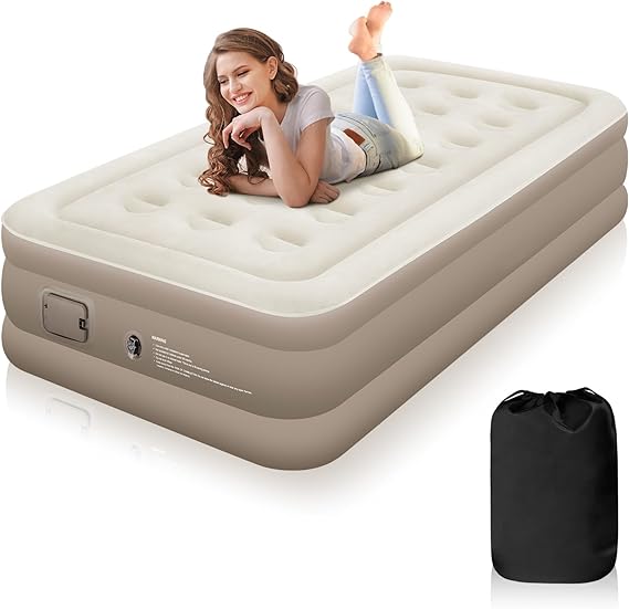 Single Air Mattress, Built-in Pump with Storage Bag
