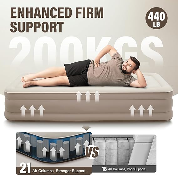 Single Air Mattress, Built-in Pump with Storage Bag