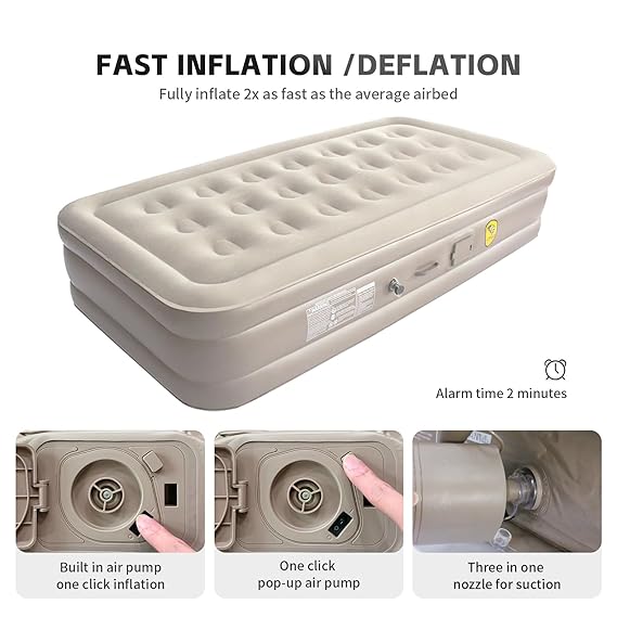 Single Air Mattress, Built-in Pump with Storage Bag
