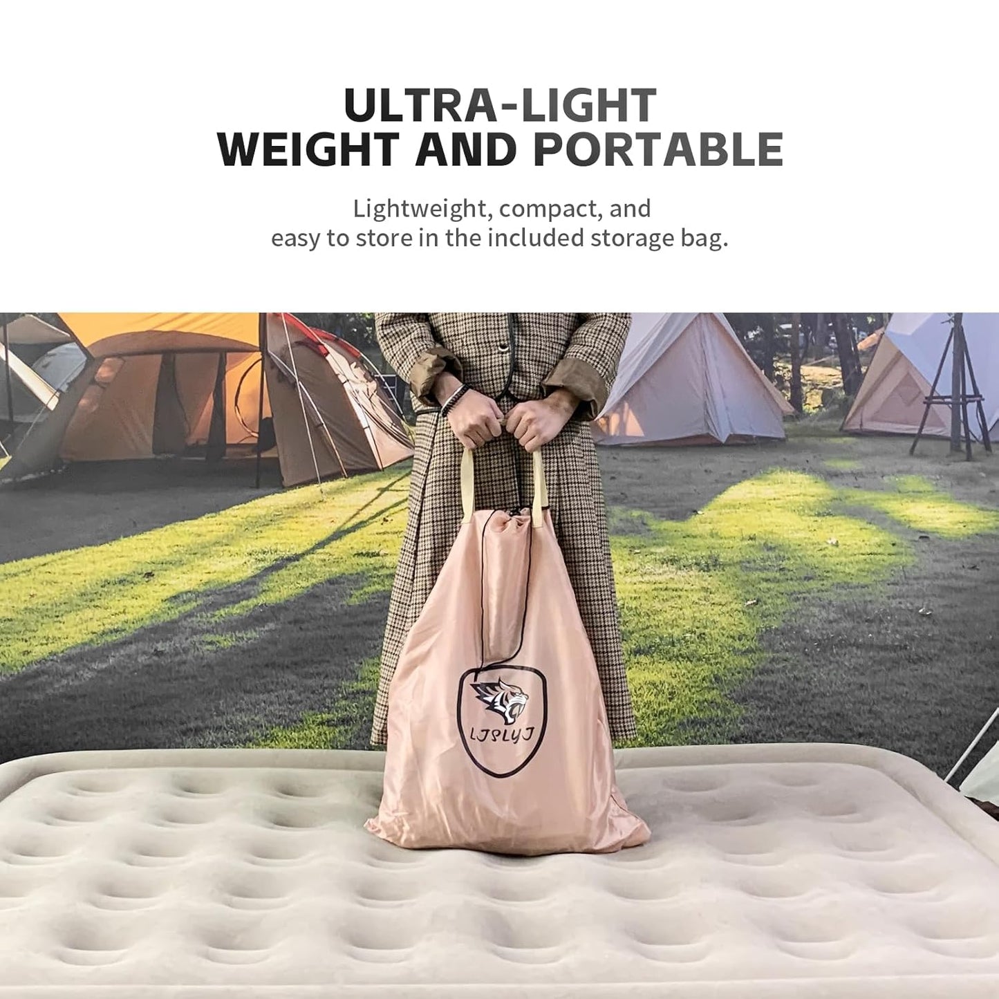 Single Air Mattress, Built-in Pump with Storage Bag
