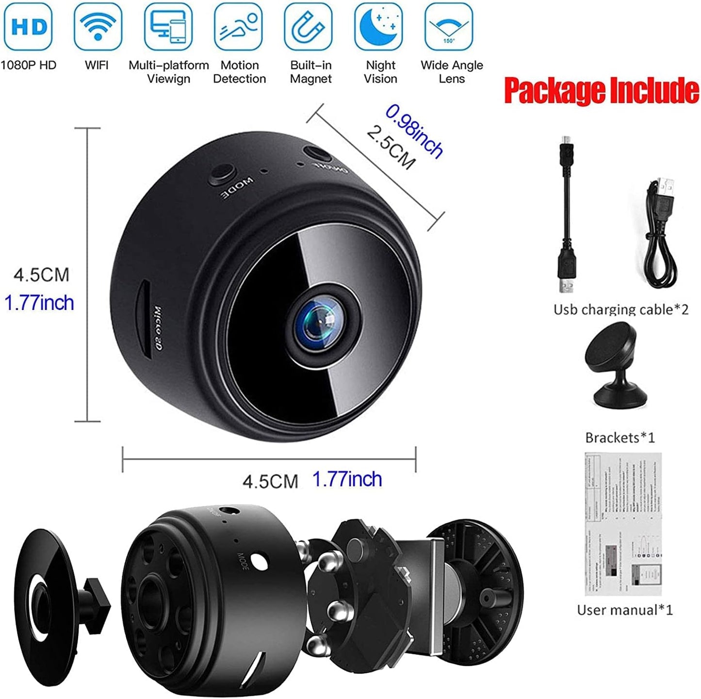 A9 Mini Wireless WiFi Hidden Security Camera - 1080P HD with Night Vision & Motion Detection