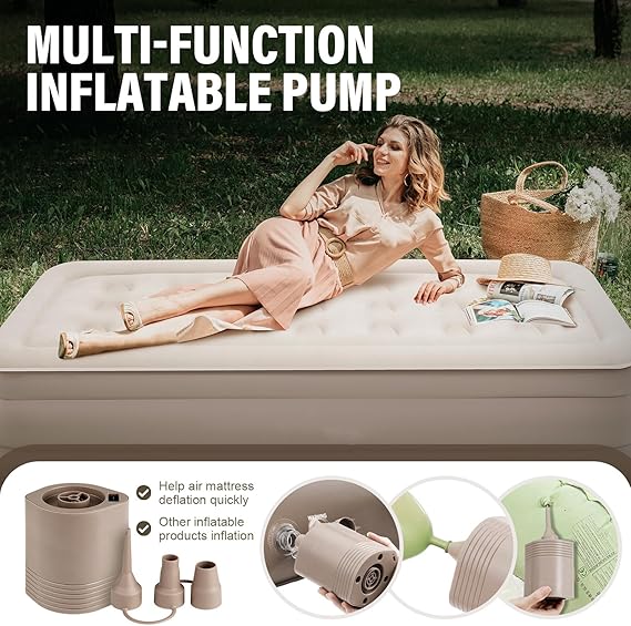 Single Air Mattress, Built-in Pump with Storage Bag
